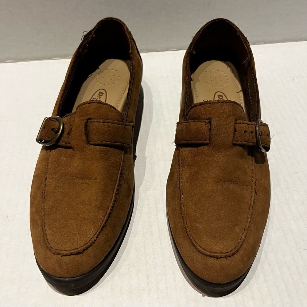 Dr. Scholl's Tan Leather Flats 6 1/2 slip on, side buckle decoration